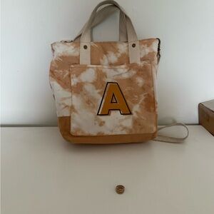 Thirty-One Tan and White Crossbody Bag with Initial 'A'